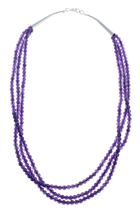 Native American Amethyst Sterling Silver 3-Strand Bead Necklace AX126055